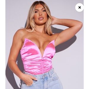 PLT Hot Pink Ruched Deep Plunge Corset